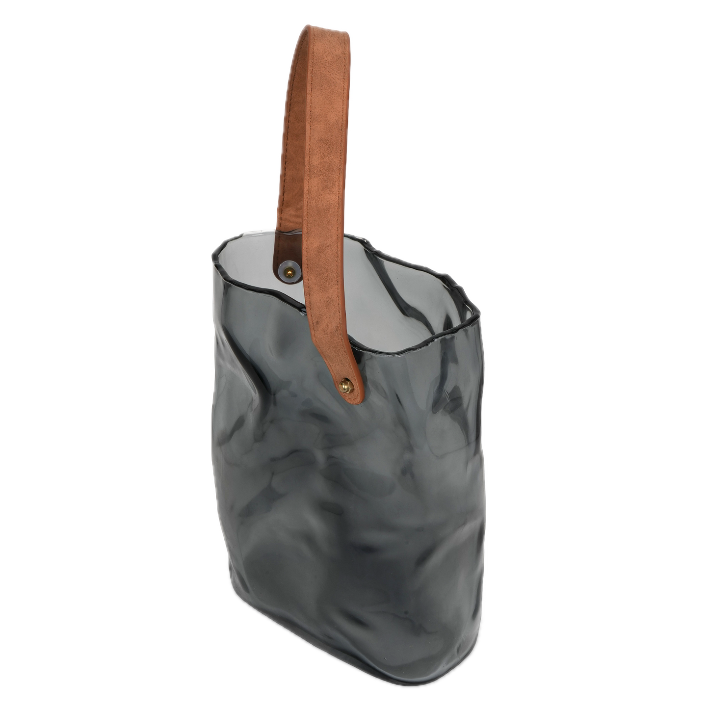 Saddle-Strapped Smoked Glass Tote Vase