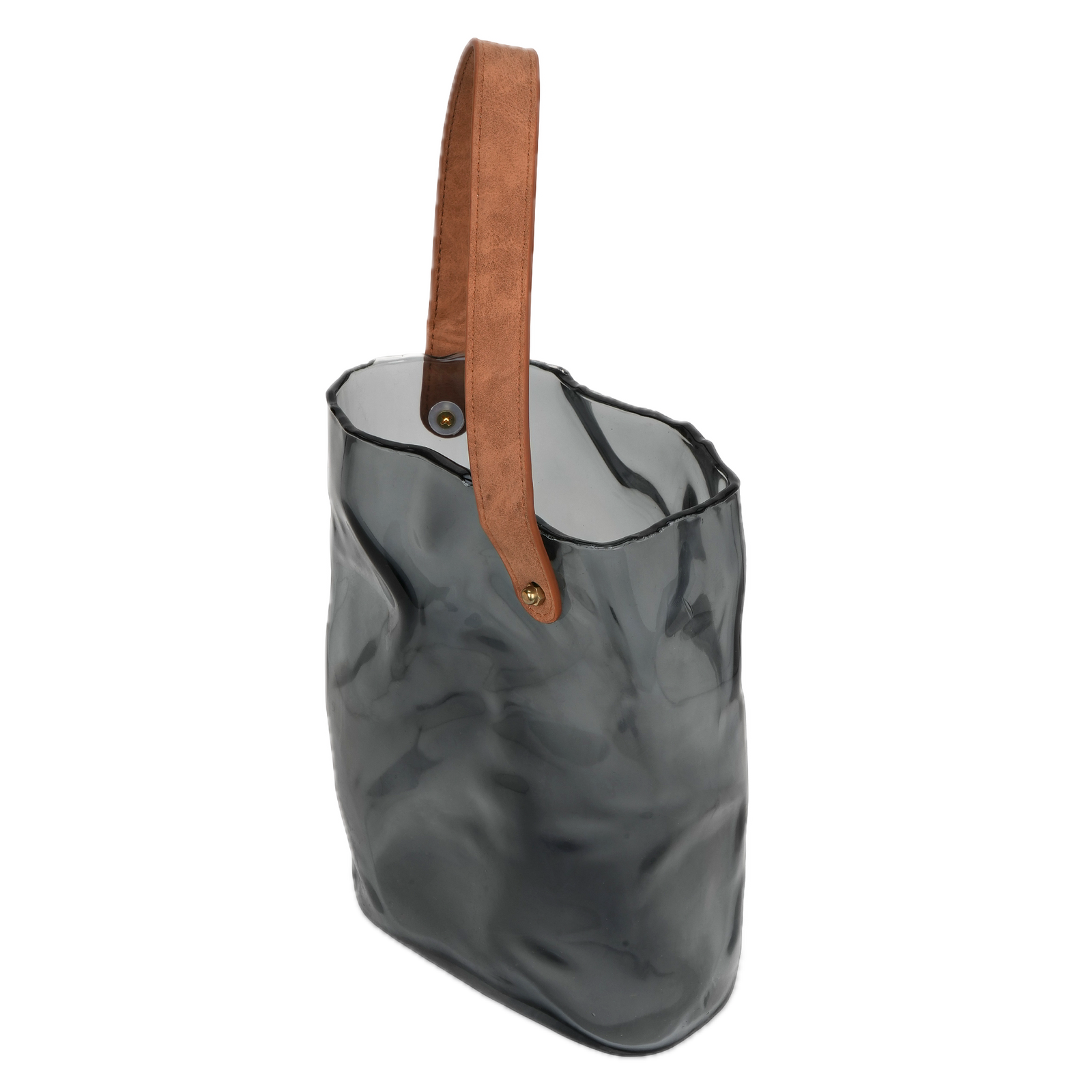 Saddle-Strapped Smoked Glass Tote Vase