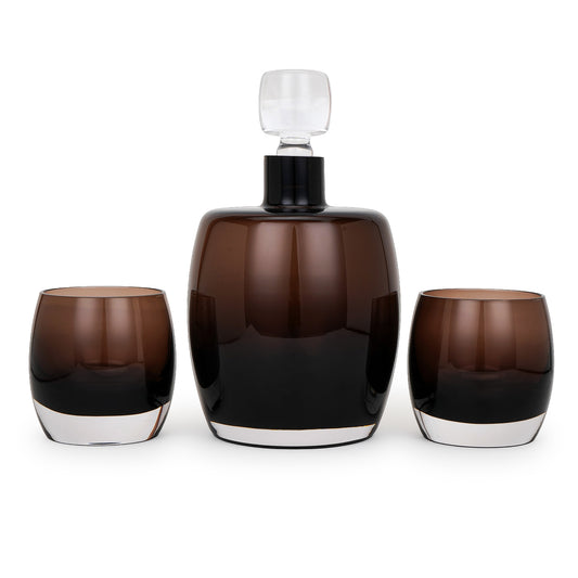 Ember Smoke Crystal Decanter Set with 2 Whiskey Glasses