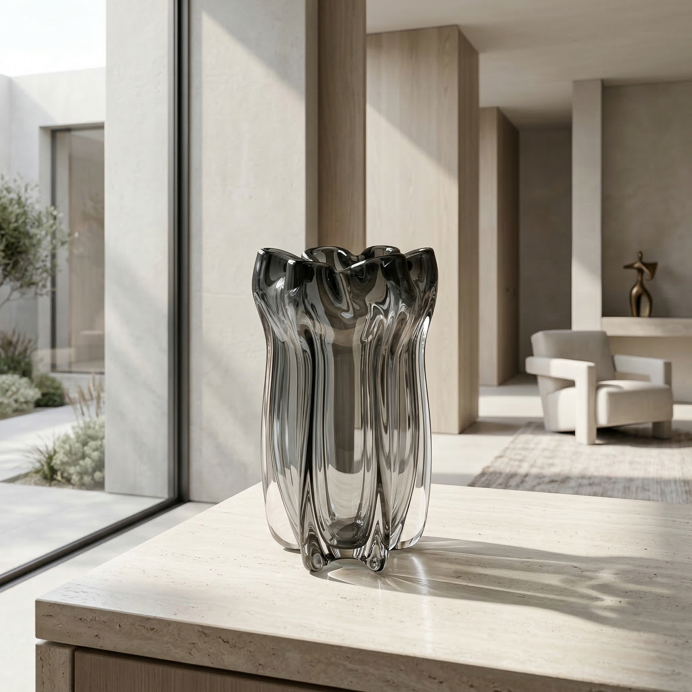 Obsidian Ripple Crystal Vase