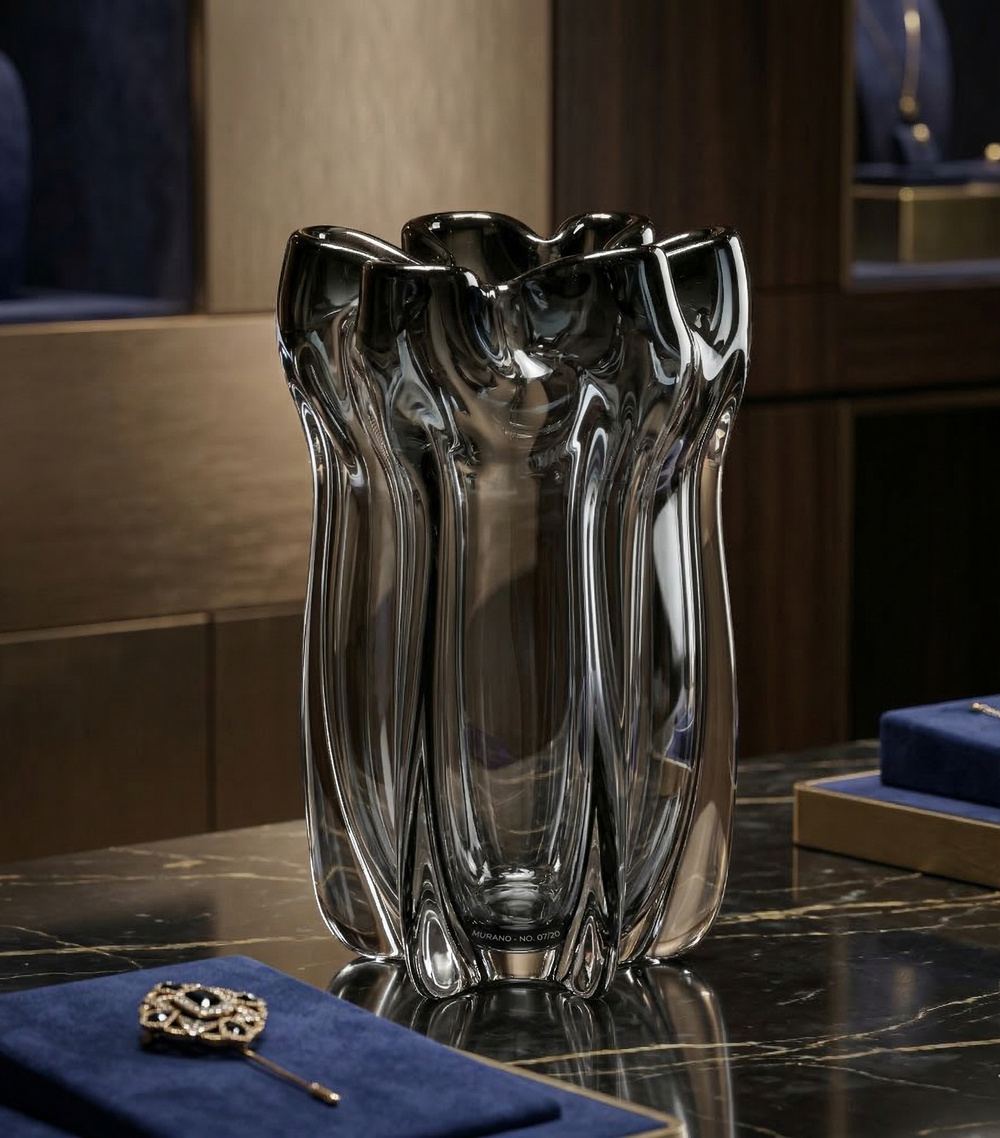 Obsidian Ripple Crystal Vase