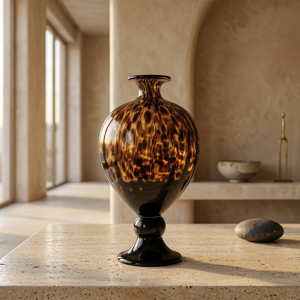 Tortoiseshell Pedestal Glass Vase