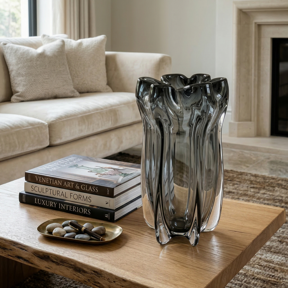Obsidian Ripple Crystal Vase