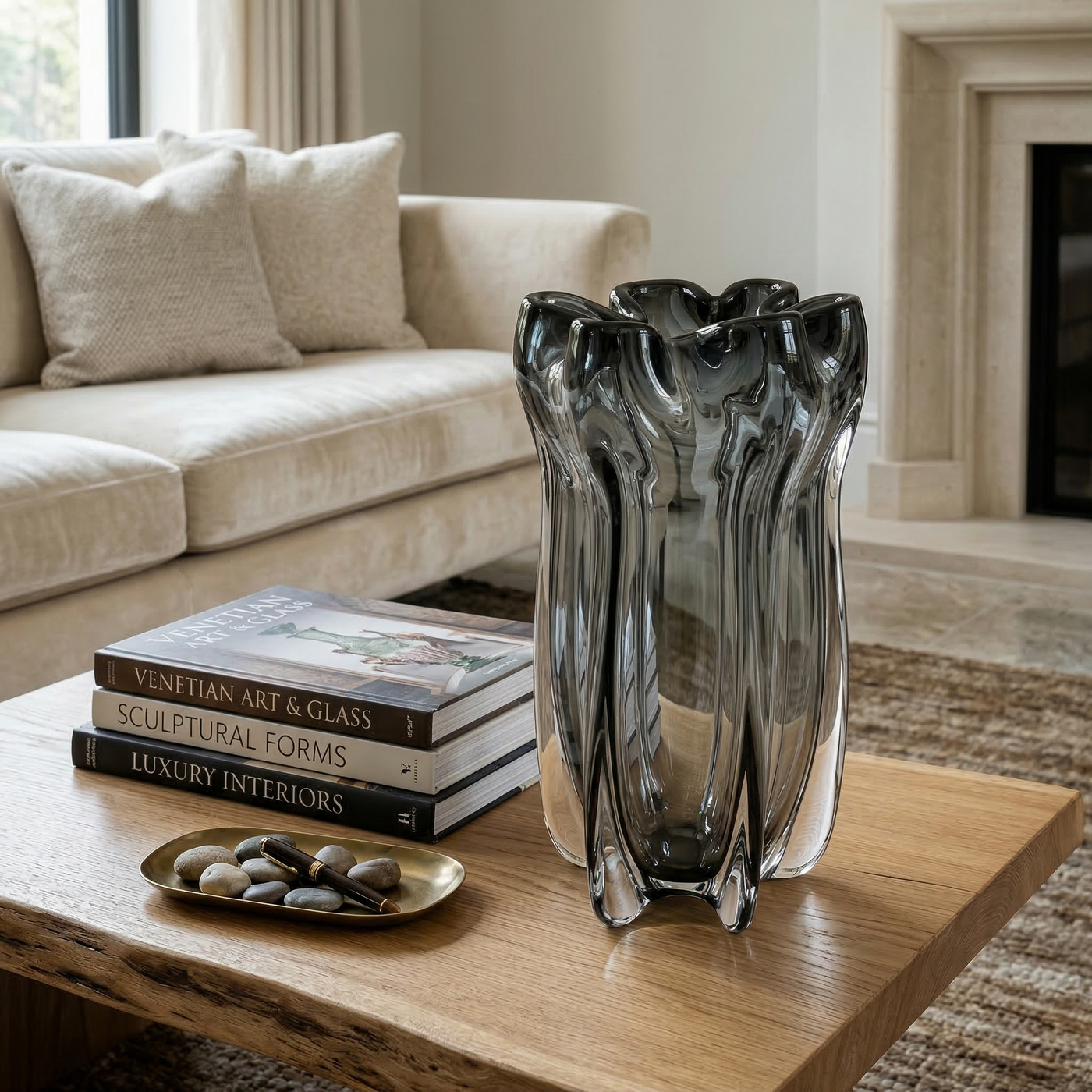 Obsidian Ripple Crystal Vase