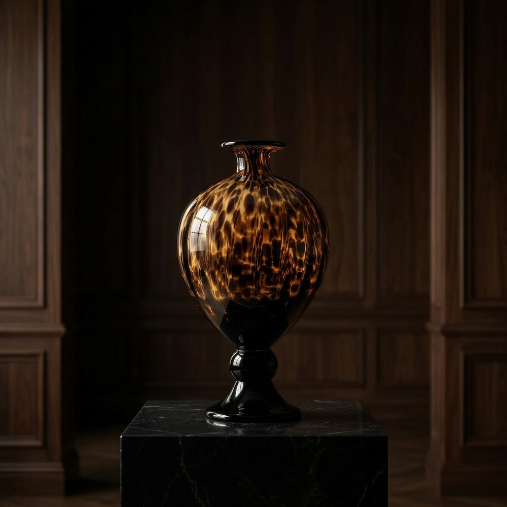 Tortoiseshell Pedestal Glass Vase