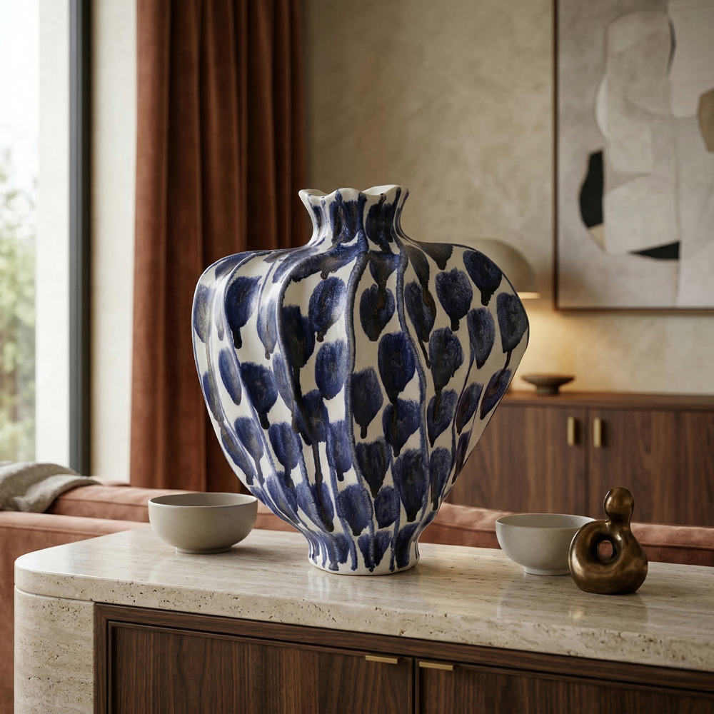 Indigo Bloom Porcelain Vase